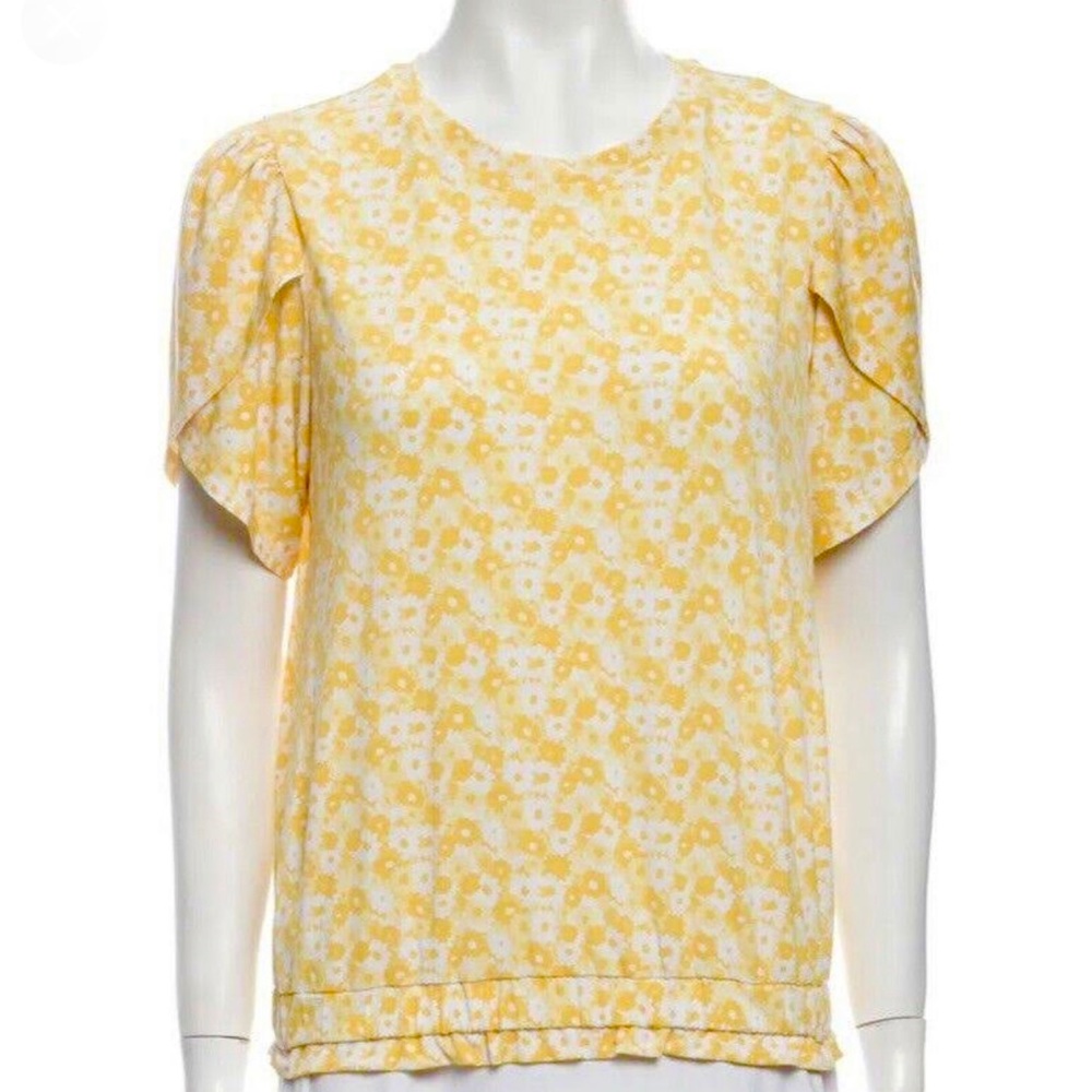 Michael Kors Short Sleeve Floral Yellow Blouse Top